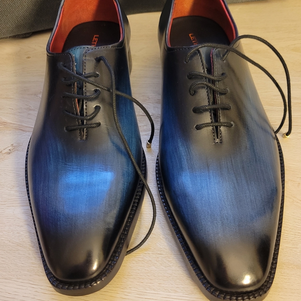 Men's Blue Leather Dress Shoes - Picture 9 of 9